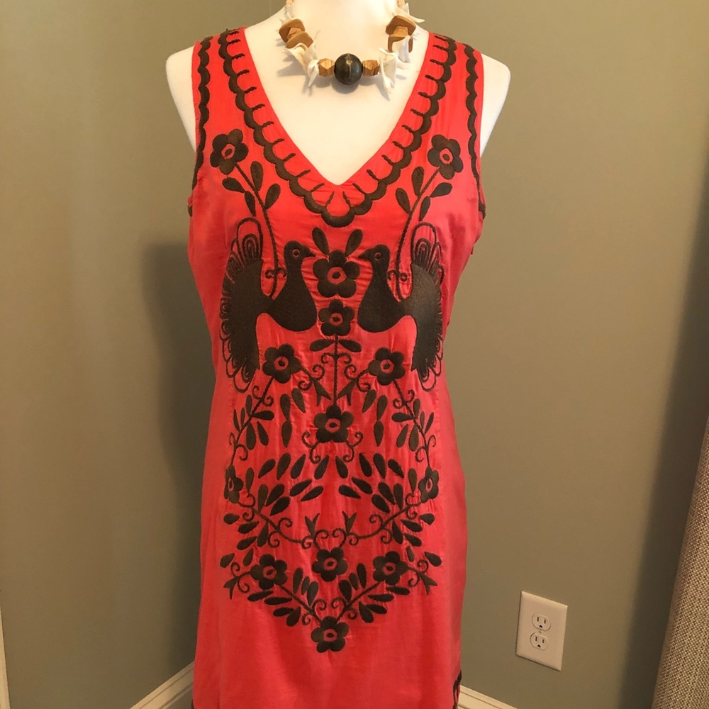 Coral dress w embroidery by Tory Burch